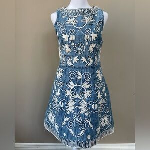 Denim dress with white graphic design